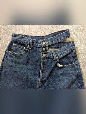AGOLDE Criss Cross Asymmetric Straight Leg Jeans Blue Denim High Rise